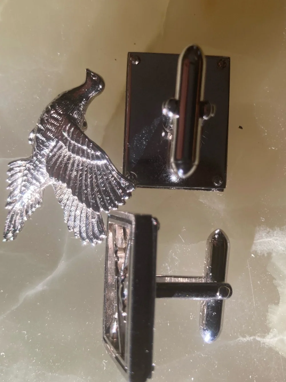 Vintage Silver Tone Duck Hunter Cufflinks & Matching Tie Tack Set– Formal